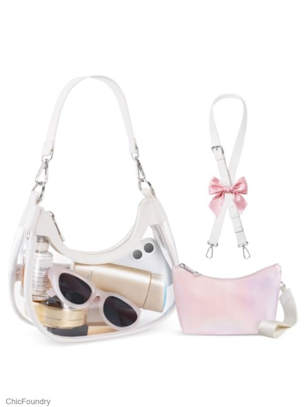 Clear PVC Faux Leather Crossbody Shoulder Bag Stadium Approved Wristlet